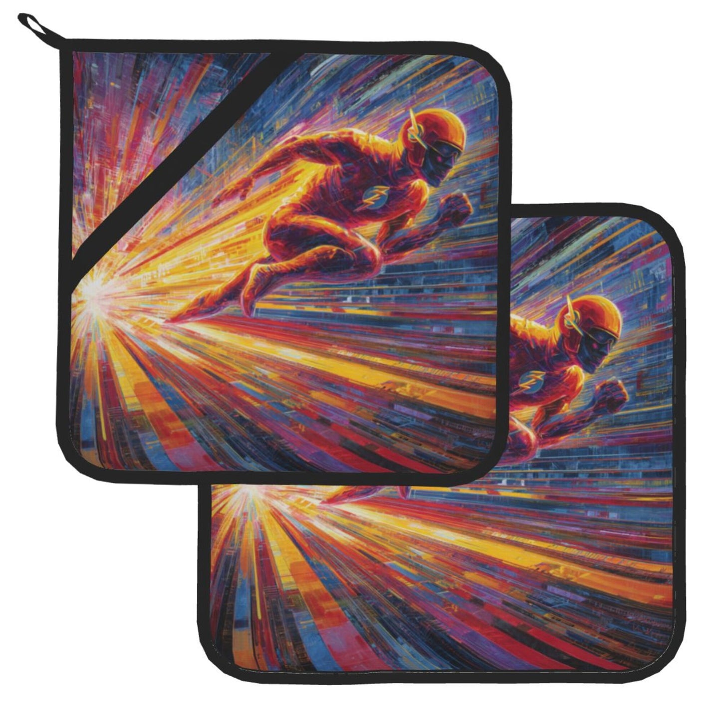 2 - Pack Square Heat - Resistant Pot Holders with The Flash Theme - Three - Layer Protection, Multi - Scenario Hanging Pot Pads