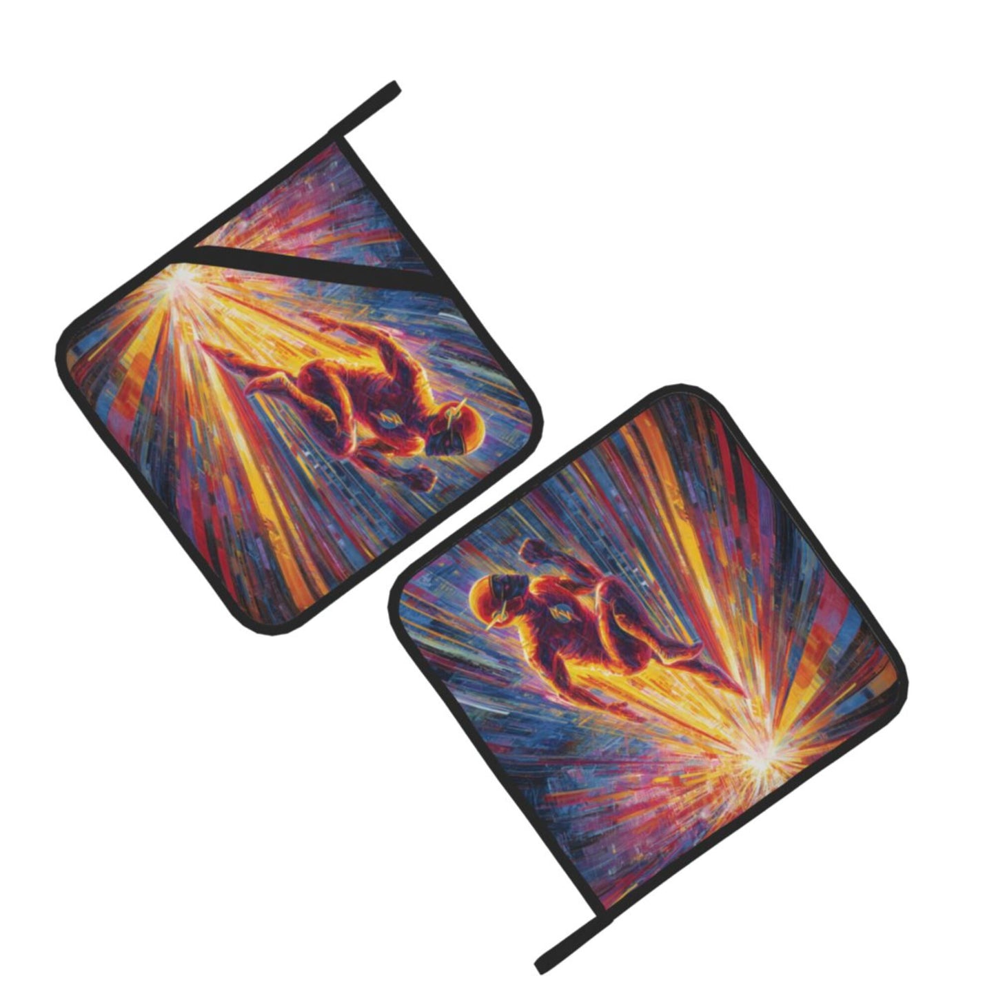2 - Pack Square Heat - Resistant Pot Holders with The Flash Theme - Three - Layer Protection, Multi - Scenario Hanging Pot Pads