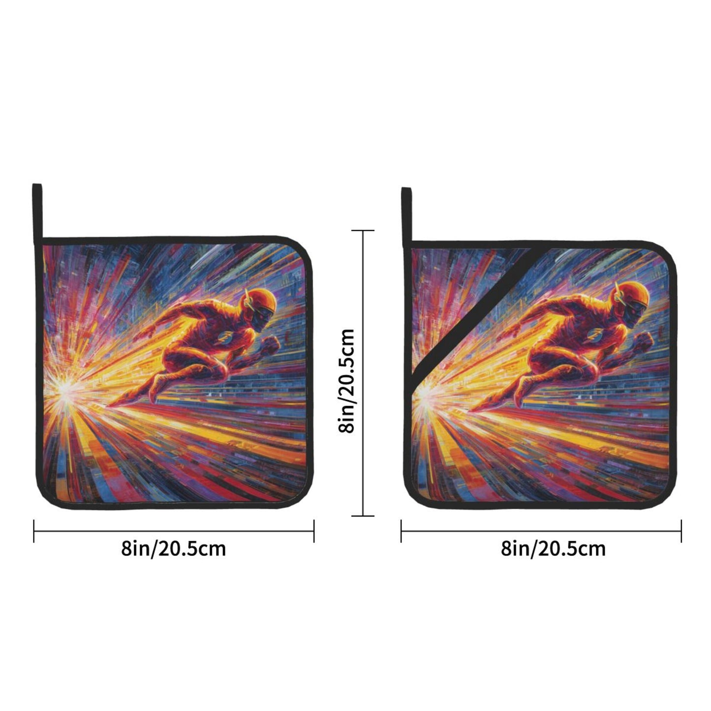 2 - Pack Square Heat - Resistant Pot Holders with The Flash Theme - Three - Layer Protection, Multi - Scenario Hanging Pot Pads