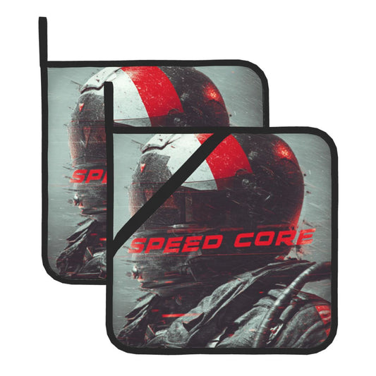2 - Pack Square Heat - Resistant Pot Holders with SPEED CORE Theme - Three - Layer Protection, Multi - Scenario Hanging Pot Pads