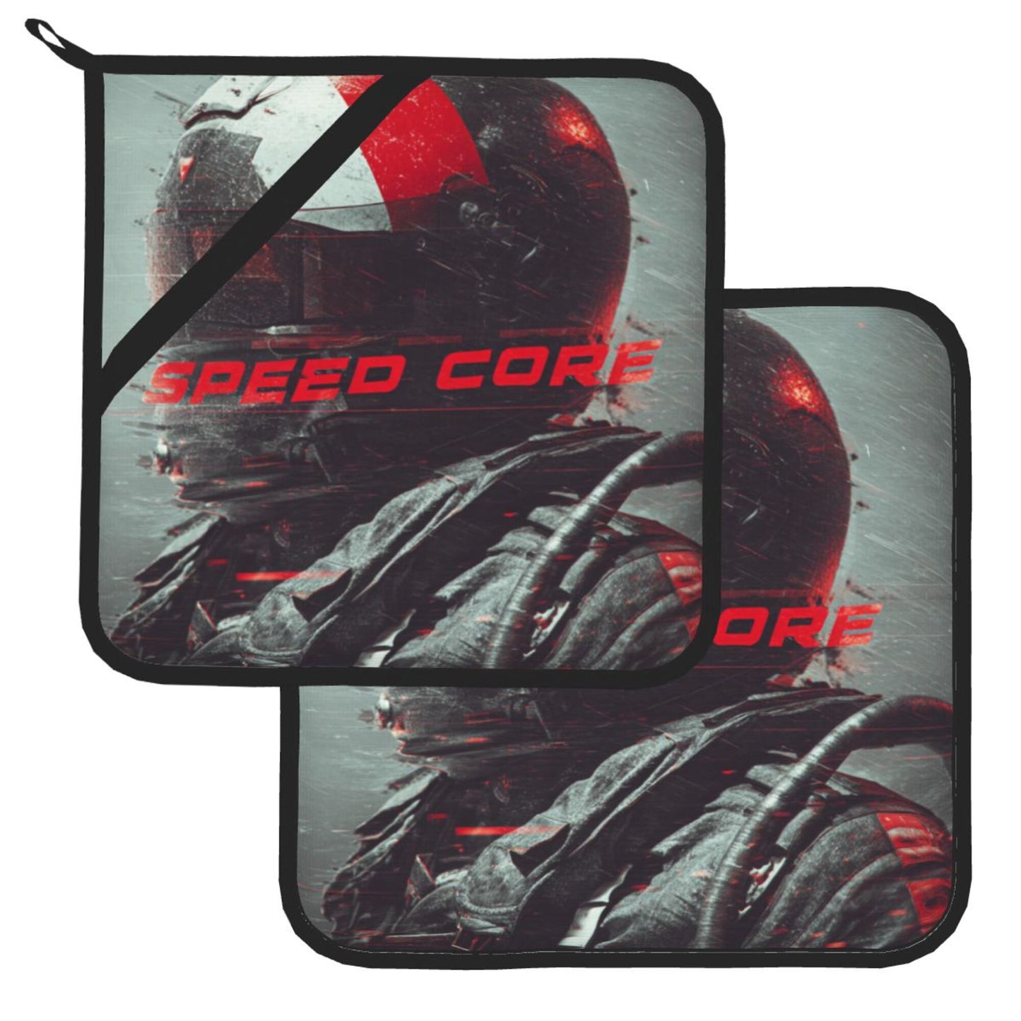2 - Pack Square Heat - Resistant Pot Holders with SPEED CORE Theme - Three - Layer Protection, Multi - Scenario Hanging Pot Pads