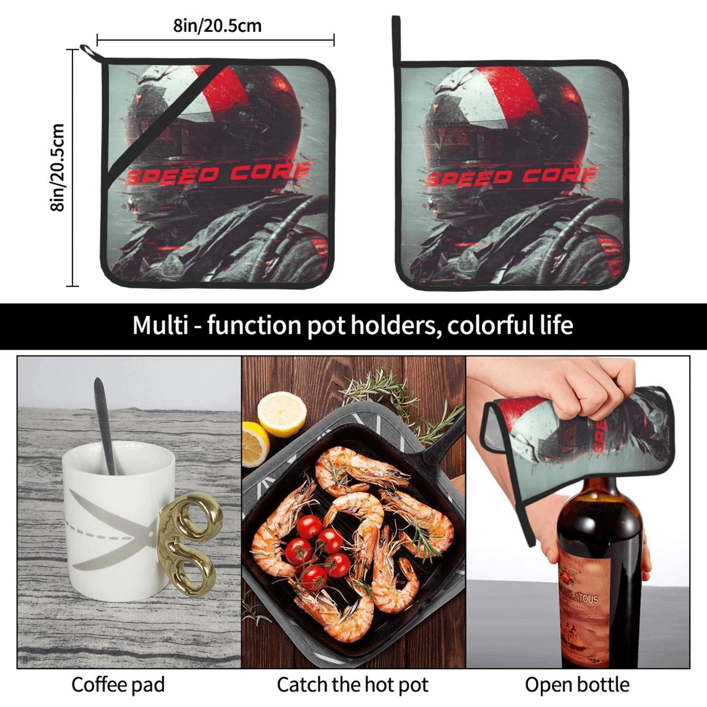 2 - Pack Square Heat - Resistant Pot Holders with SPEED CORE Theme - Three - Layer Protection, Multi - Scenario Hanging Pot Pads